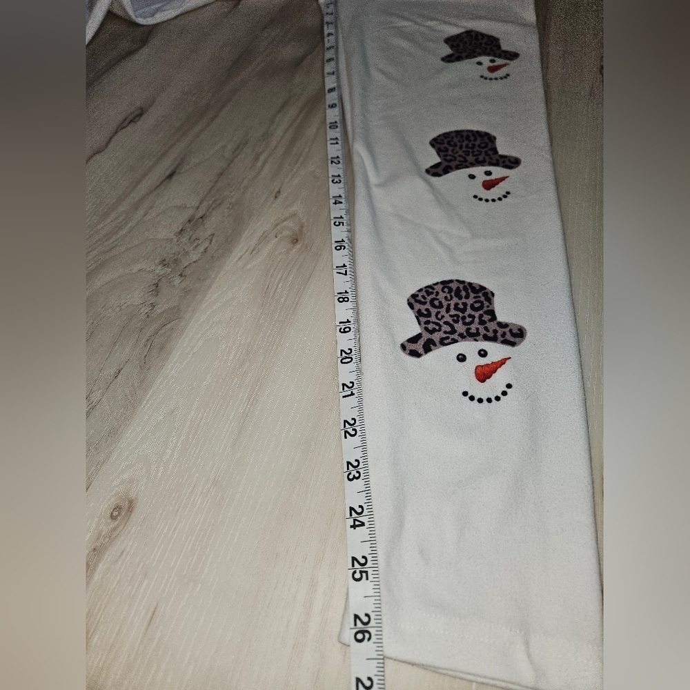 Snowman Print Fleece Lined Leggings Womens Med Winter Graphic Cozy Stretch Pants - Picture 7 of 9
